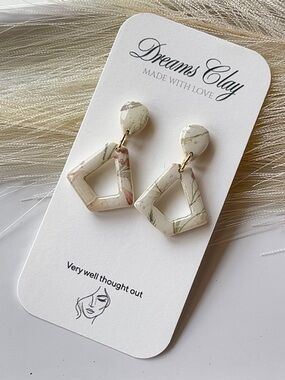 White Marble Geometric Drop Earrings